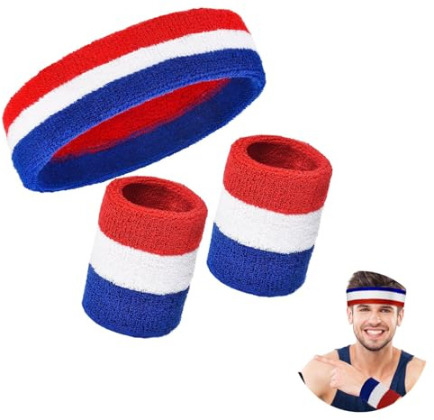 Deportes Diadema Muñequera Set,3 Piezas Juego de Bandas para el Sudor Muñequeras y Diadema Sudor Conjunto Cinta Pelo Deporte para Hombres y Mujeres Fútbol,Baloncesto y Yoga