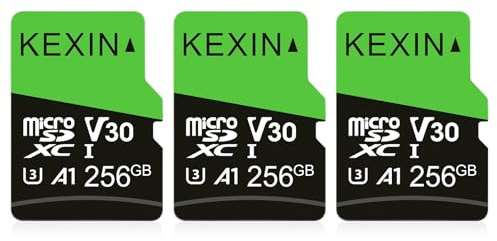 KEXIN Micro SD 256 GB 3 Pezzi, Scheda Micro SD Scheda di Memoria microSDXC con Adattatore SD, A1, U3, C10, V30, Micro SD Card Confezione da 3 Schede SD