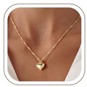Turandoss Collana da donna, placcata in oro 14 carati, piccola collana con ciondolo a forma di cuore, collana in oro, regalo di compleanno per donne e fidanzate