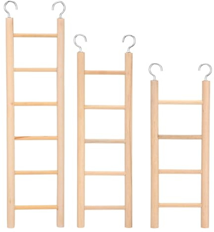 3 Pack Wooden Bird Ladder, Bird Cage Ladder Climbing Toys for Parakeets, Parrots, Cockatoo & Lovebirds
