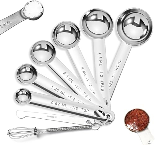 8PCS Stainless Steel Measuring Spoons Set, 304 Stainless Steel Measuring Spoons with Ruler, Premium Heavy Duty Food Grade Teaspoons Set for Cooking Baking Powders Spices Liquid Ingredients