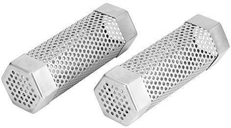 Accessorio per barbecue in acciaio inossidabile da 6 pollici, scatola per affumicatura a pellet, tubo a rete per barbecue, 2 pezzi (Esagono 2,99x5,18 pollici)