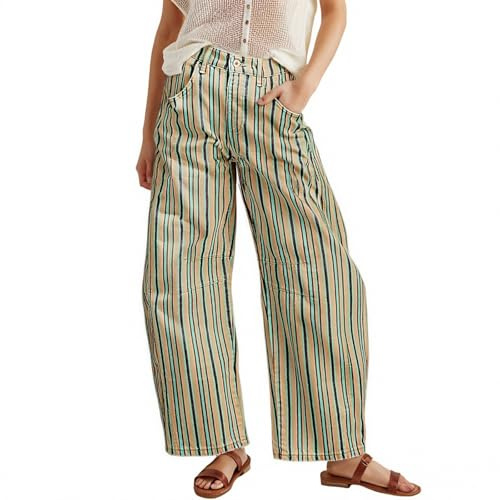 CEWIFO Barrel Jeans Mujer Cropped Baggy Y2K Pantalones vaqueros de pierna ancha Pantalones vaqueros Boho Verano Pantalones Vaqueros de Verano Pantalones Vaqueros para Mujer Pantalones Vaqueros