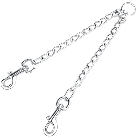 HAPPY HACHI Double Laisse Chaîne pour 2 Chiens en Acier Inoxydable, M 30cm