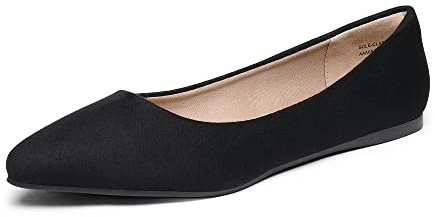 DREAM PAIRS Women's Casual Pointed Toe Ballet Pumps Slip On Ballerina Flats Shoes,Size 5.5,Black/Suede,Sole-Classic