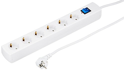 Kopp 233202008 Unoversal Plus Steckdosenleiste 6-Fach mit Überspannungsschutz, 1. 4 m Kabel, 90° gedrehte Töpfe, Großer Steckdosen-Abstand, anschraubbar, erhöhter Berührungsschutz, Weiß