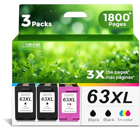 Ankink 63XL Ink Cartridges Replacement for HP 63 XL (2 Black 1 Color Combo 3-Pack) Fit for HP63 3830 4650 4652 4655 5200 5252 5255 5258 4520 4512 1112 2132 3630 3632 3631 2130 4510 4654 Printers