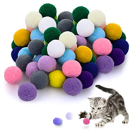 Molain Katzenspielzeugbälle, weiche Katzenbälle, 2,5 cm, Kätzchen-Pompons, Ball, Katzenspielspielzeug, Indoor-Katzen, interaktives Pompon-Ball-Spielzeug (50 Stück)