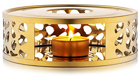 Simtive Teapot Warmer, Brushed Stainless Steel Tea Warmer with Tealight Holder, Gold, 5.9 in-Gold