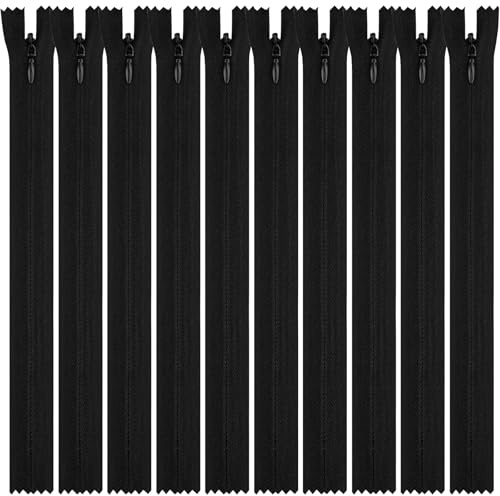 DOITEM 10 Cerniere Invisibili in Nylon Multicolore Invisibili da 20 cm, per Cucito e Artigianato, Colore Nero
