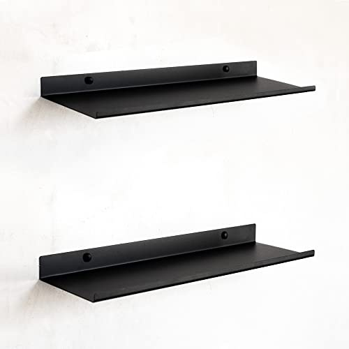MILUKA Lot de 2 Petite Etagere Murale 35cm en métal Noire,Rebord Anti-Chute | Tablette murale pour salle de bain, cuisine et bureau, gain de place, pour épices, cosmétiques et petits objets