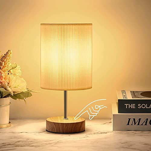 Aomeya Touch Control Table Lamp,3-Way Dimmable Bedside Lamps Nightstand Lamps with White Fabric Shade for Bedroom Living Room (Wood-1)