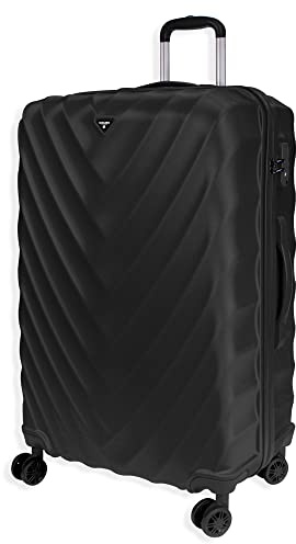 Rocklands Large Suitcase Hard Shell Lightweight 4 Dual Spinner Wheels Trolley Luggage Suitcase Hold Check in Luggage TSA Combination Lock (Black, XLarge (H86xW55xD33 cm))