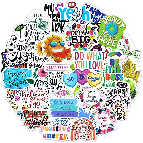 Sprüche Sticker 100 Stück Inspirierend Zitate Sticker Set Wasserfeste Vinyl Decals Motivations Aufkleber für Scrapbooking Vision Board Tagebuch Fotoalbum Tassen Laptop Skate Meme Handy iPad Mappen usw