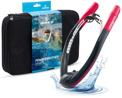 AMEO POWERBREATHER Sport - Atem Trainingsgerät fürs Schwimmbecken mit 100% Frischluft für Erwachsene und Kinder - Schnorchelset mit intelligentem Ventilsystem und 100% trockener Atemluft
