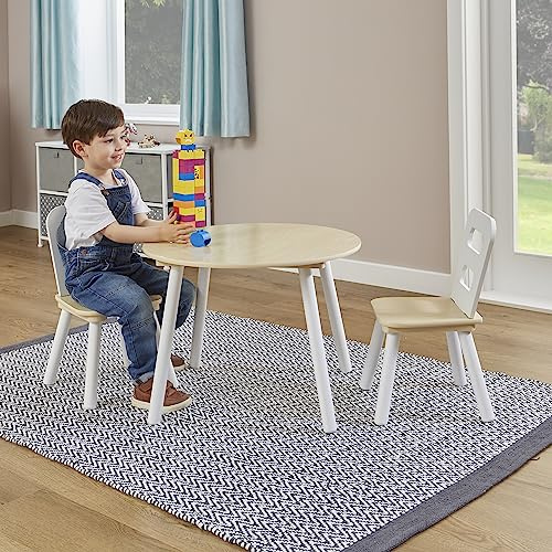 Liberty House Toys TF4915-N Kids Wooden Round Table and 2 Chairs Set, White and Pine,H440 x W600 x D600mm