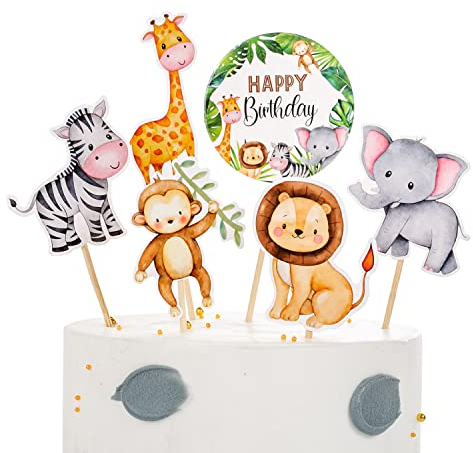 36 pièces de décoration de gâteau Animaux sauvages, Jungle Safari Dessus de gâteau,Jungle Cupcake Topper Couvercle de gâteau Muffin pour bébé Enfants Garçons Anniversaire Décoration de fête