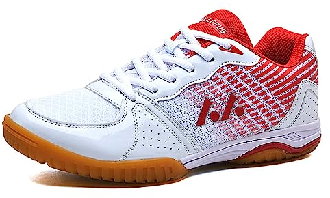 NGARY Zapatos de bádminton para hombres y mujeres, zapatos de cancha para interiores, ligeros, con absorción de golpes, antideslizantes, para todo tipo de deportes, Red, 39 1/3 EU