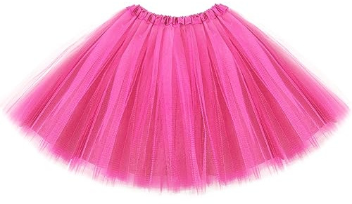 Tutus for Women, Adult Tutu Skirts for Women 4 Layered Classic Elastic Tulle Tutu Skirts Party Festival Running Pink