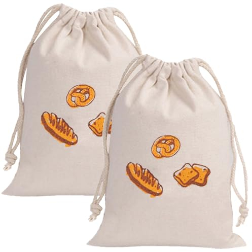QianFenShi 2 Pcs Sac à Pain,Sac à Pain Longue Conservation,Sac a Pain Tissu,Sac à Pain Réutilisable en Coton Lin Cordon,Sac Baguette,Sac de Stockage de Pain,Sacs à Pain en Coton et Lin,31 × 38cm
