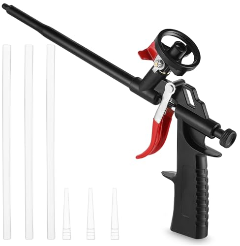Pistola Schiuma Poliuretanica, Pistole per Schiuma Nero con 3 Ugelli Intercambiabili, Pistola in Schiuma EspansaPU Professionale in Metallo per Calafataggio, Riempimento e Sigillatura di Progetti