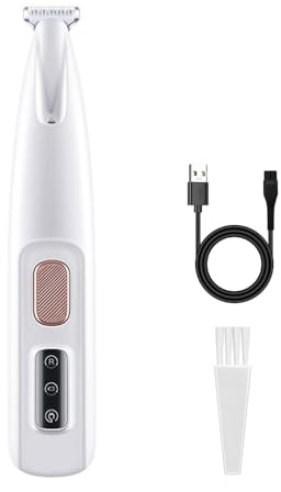 Hunde Schermaschine, Geräuscharmer Hunde Pfotenschneider, Wiederaufladbarer mit LED Licht und Verbreiterungsklinge für Körper, Pfoten, Augen, Ohren, Gesicht