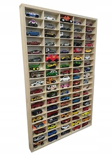 Estante de madera para coche de juguete para 92 coches divisores verticales de madera contrachapada, organizador de exhibición, estante colgante