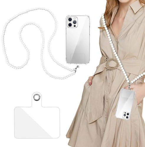 Handykette Perlen, Handykette Universal, Umhängeband Handy Mit Lanyard-Tag, Schlüsselbänder Zum Umhängen, Stilvolles Handy Anhänger Kette, Für Handys, Handtaschen, Schlüssel, Halsketten (120CM)