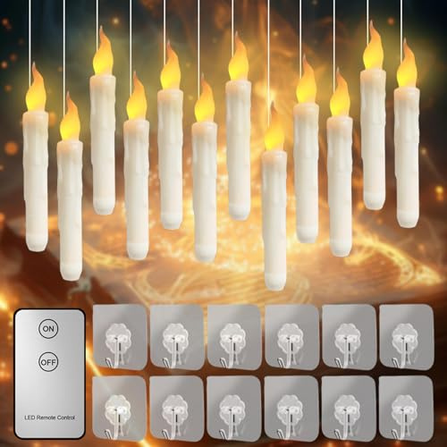 Vaileal 12 stycken LED-stavljus med fjärrkontroll, flamlösa LED-ljus, batteridrivna flytande LED-ljus, LED-stavljus, lämpliga för halloween, jul, fönsterdekoration