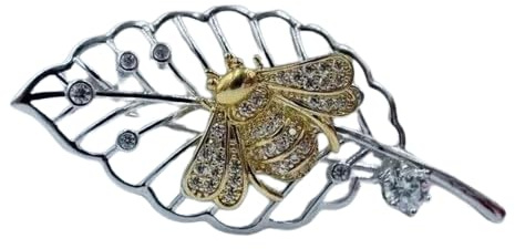 rkjewellry_store || 14K Two-Tone Gold Finish Leaf & Bee Brooch Pin 2Ct Round Cut Diamond Gifted Brooch for Engagement