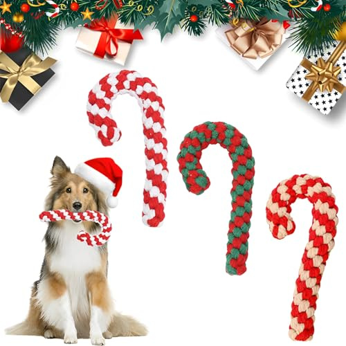 TFSZE Juguetes para Perros, 3PCS Juguetes de Navidad para Masticar, Bastón Cuerda de Caramelo Juguete, Juguetes Perro Navidad, Cuerda para Masticar Mascotas, Juguetes para Limpiar Los Dientes Adecuado