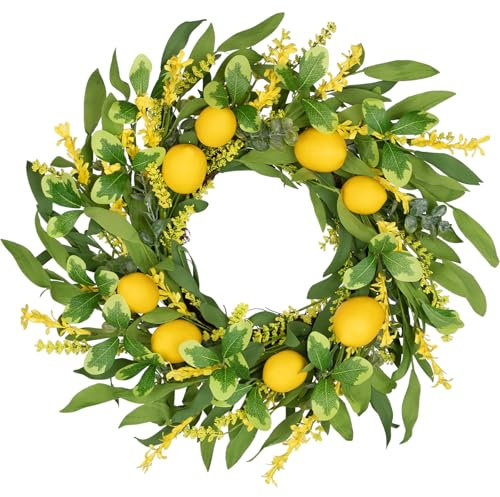 Hollyone 20'' Artificial Lemon Wreath, Summer Spring Wreath for Front Door, 50CM Lemon Door Wreath for Home Decor, Living Room, Kitchen, Wall, Window, Mantel, Wedding Decorations