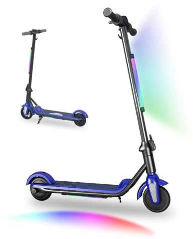 Urbanvoy Trottinette électrique pour Enfants 6-12 Ans, 6 Scooter électrique Enfant, Double Vitesse, avec écran LED et néons, Frein électronique et autonomie de 5-8 km (Bleu)