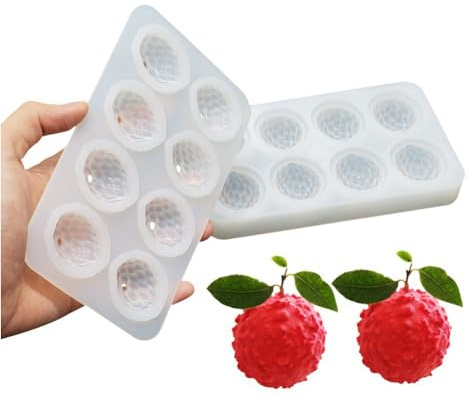 Cjeuxnr Silicone Lychee Shape Cake Mold, 8 Holes, Fruit Pudding Ice Tray, Chocolate Jelly Pastry Mould