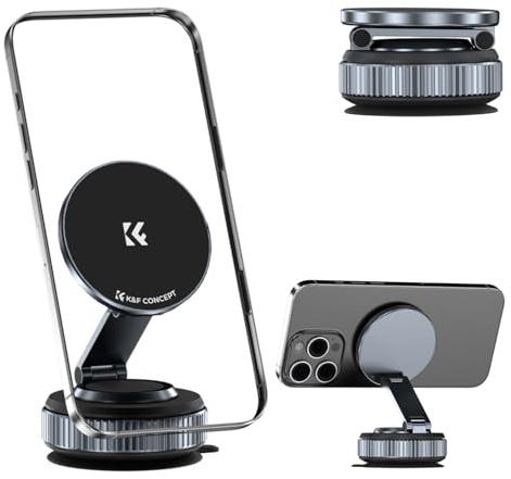 K&F CONCEPT Support Telephone Voiture Magnetique à Vide pour Voiture, Support à Ventouse Rotatif à 360°, Pliable et Réglable, Compatible avec iPhone 17/16/15/14/13/12 Pro/Pro Max & Android
