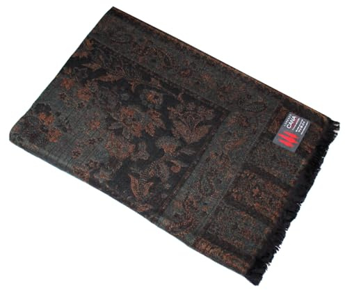 Lorenzo Cana - 96331 - Couverture jacquard tissée 50 % laine mérinos d'agneau 50 % coton - Plaid multicolore noir ocre cachemire 140 cm x 200 cm