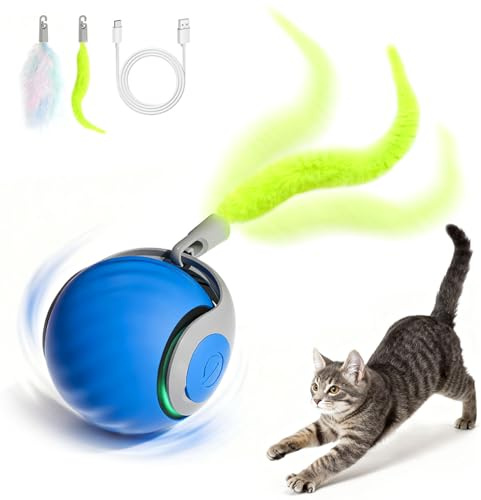 Giocattolo Interattivo con Palla Automatica,Ricaricabile Gatti in Casa Intelligente Rotolante Automatica con 2 Modalità,Palla Giocattolo per Arricchimento del Gatto Attivata dal Movimento-Blu