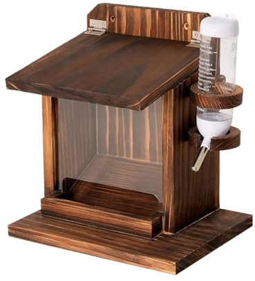 para Ardillas para Exteriores - Estación de alimentación de Ardilla con Botella de hidratación,Madera Montaje en Pared para Nueces Mazorcas de Maíz,Jardín Árbol Balcón Patio Trasero