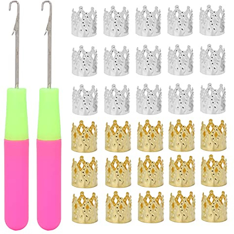 Dreadlocks Virknål Set Professionellt stylingverktyg med 30 hårringar för dreadlocks Flätor Förlängningar Legering Material Gyllene Silver 3 cm