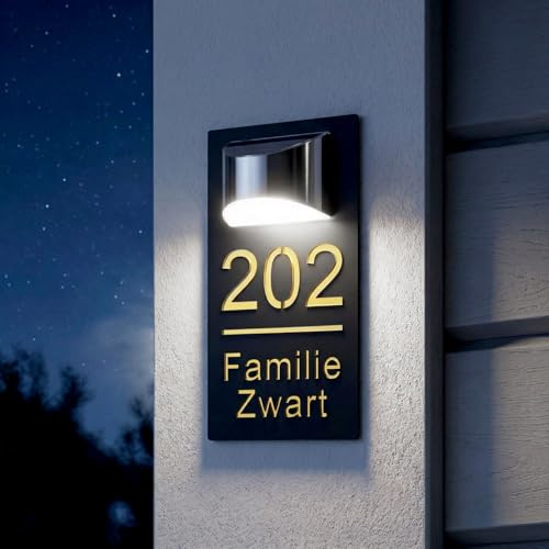 Custom House Numbers Plaques with Solar Light- illuminated house number signs -Weatherproof Solar Door Number-Door Number Plaques for Wall- Modern House Signs for Outside Wall- Solar House Number Sign