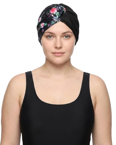 Bonnet de Bain pour Femmes à Large Tour de Tête Bonnet de Natation en Tissu Élastique Cagoule Piscine Élégante de Protection Cheveux pour Plage Piscine