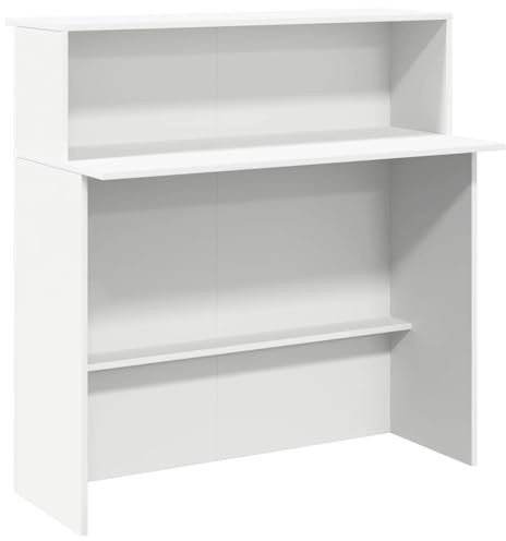Mhdvray Bancone per ricevimento, bianco, 100 x 50 x 103,5 cm, in legno – Bancone per reception con mensola per ufficio, studio, parrucchiere, salone di bellezza, bancone di casse, bancone di reception