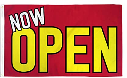 AZ FLAG - Drapeau C'est maintenant ouvert rouge et jaune - 150x90 cm - Drapeau Now Open 100% Polyester Avec Oeillets Métalliques Intégrés - Pavillon 110 g