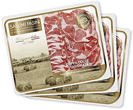 Coppa Dolce Stagionata Salumi Pasini® | 3 Vaschette Preaffettato | 80g cad. | Senza Glutine e Lattosio | La Tradizione