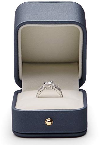 Oirlv Gorgeous Steel-Blue Ring Box Premium Leather Ring Gift Box for Wedding,Proposal Jewelry Storage Case