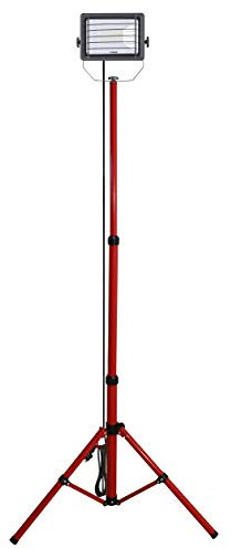 Velamp WAINGRO + trépied projecteur spot LED sur trépied, 50 W, rouge, câble 3 m, grille de protection, étanche IP65, utilisation en extérieur, travaux, fêtes et barbecue dans le jardin 50 W
