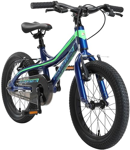 BIKESTAR Kinder Fahrrad Aluminium Mountainbike mit V-Bremse für Mädchen und Jungen ab 4-5 Jahre | 16 Zoll Kinderrad MTB | Blau & Grün