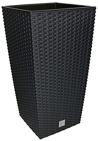 KOTARBAU® Vaso da fiori, 265 x 265 x 500 mm, in rattan, quadrato, con vaso interno, colore: antracite
