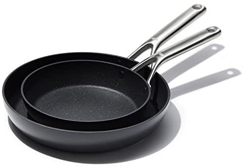 OXO Professional 8 and 10 Frying Pan Skillet Set, Hard Anodized Ceramic Nonstick Cookware PFAS-Free, Stainless Steel, Induction Suitable, Diamond Reinforced Coating, Dishwasher and Oven Safe, Black