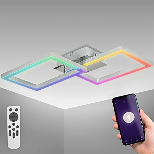 B.K.Licht Lámpara de techo LED WiFi inteligente I App y mando a distancia I regulable I CCT I RGB I control por voz I compatible con iOS y Android